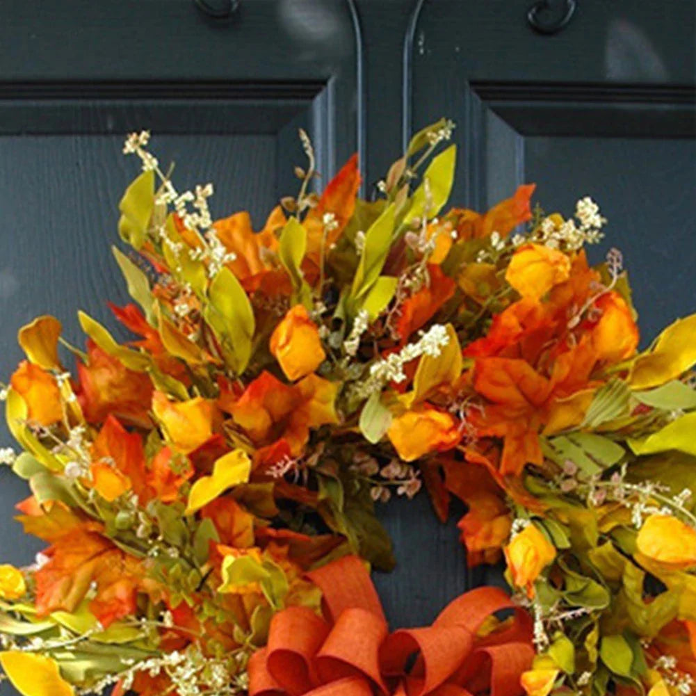 Autumn Maple Leaf Door Wreath for Use on Porch Door, Interior or Exterior Wall, 17" x 32"