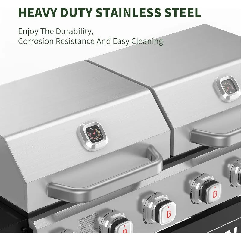 6-Burner Propane Griddle Grill Combo with Double Stainless Steel Lids