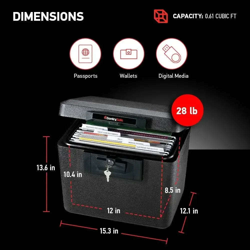 0.61 Cubic Feet Black Fireproof Document Safe With Key Lock
