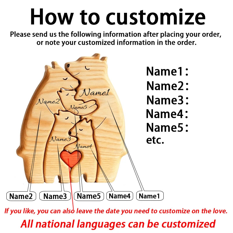 Personalized Customed Wooden Bear Family Puzzle