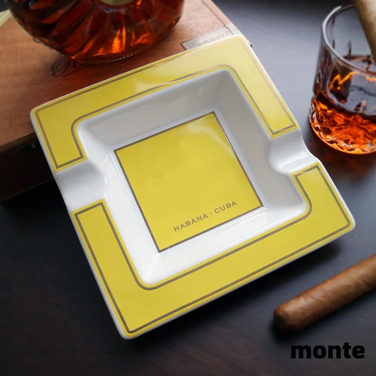 European Style Ceramic Cigar Ashtray with Large Capacity Wide Mouth Slot - Cigar not included.
