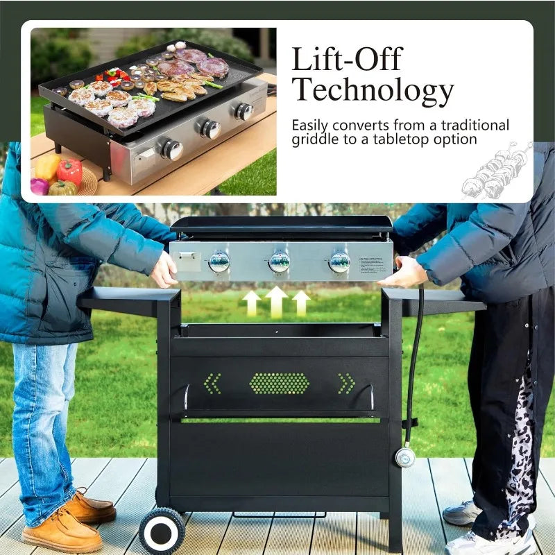 27-Inch 3-Burner Propane Flat Top Grill with Ceramic Coated Cast Iron Griddle.