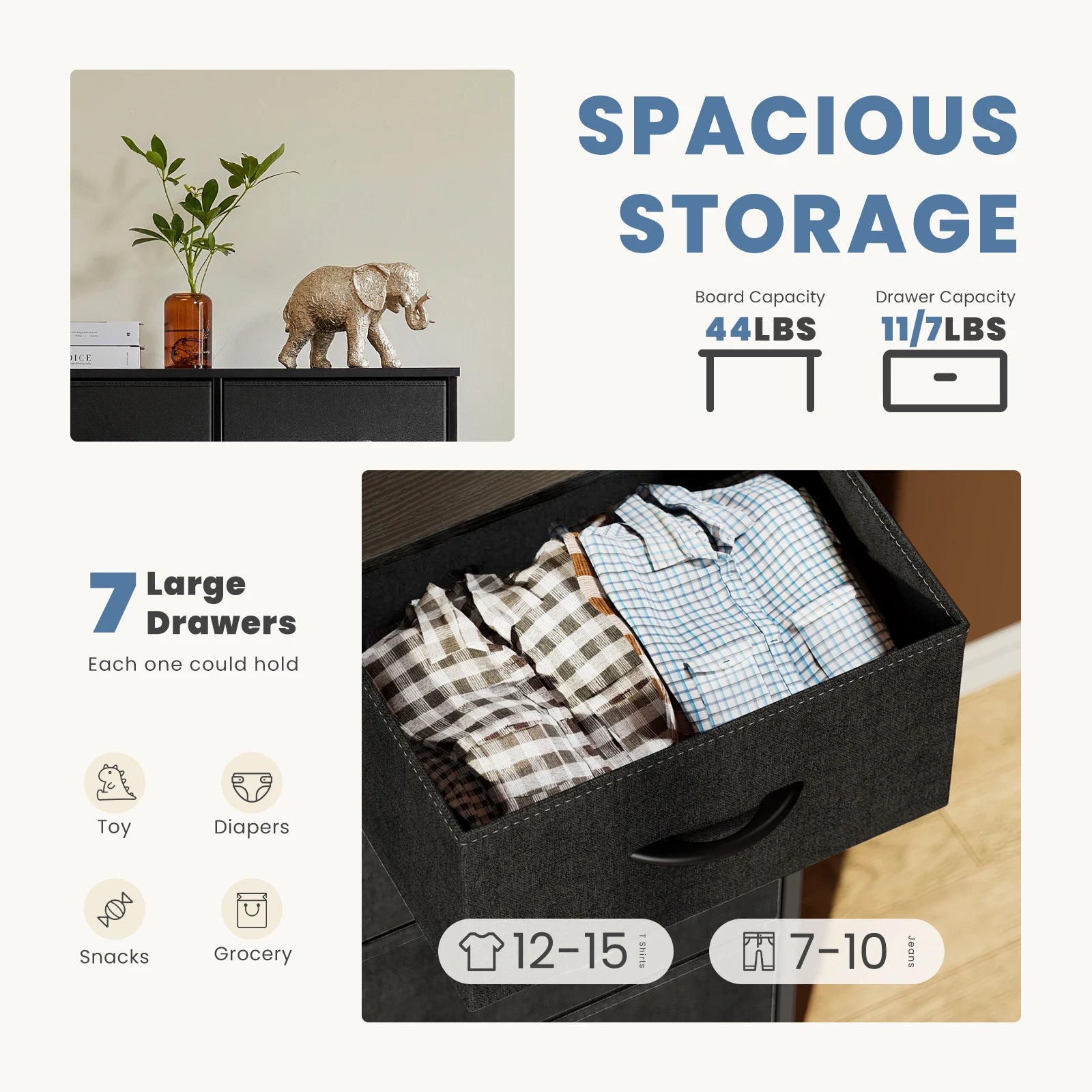 Multi-Use Dresser With Seven Fabric Drawers