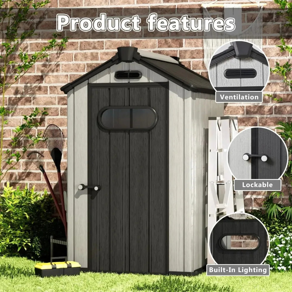 3.8’x 4.0’ Resin Outdoor Storage Shed, Kit-Perfect to Store Garden Tools, Bike Accessories, Beach Chairs, Patio Furniture, Gray…