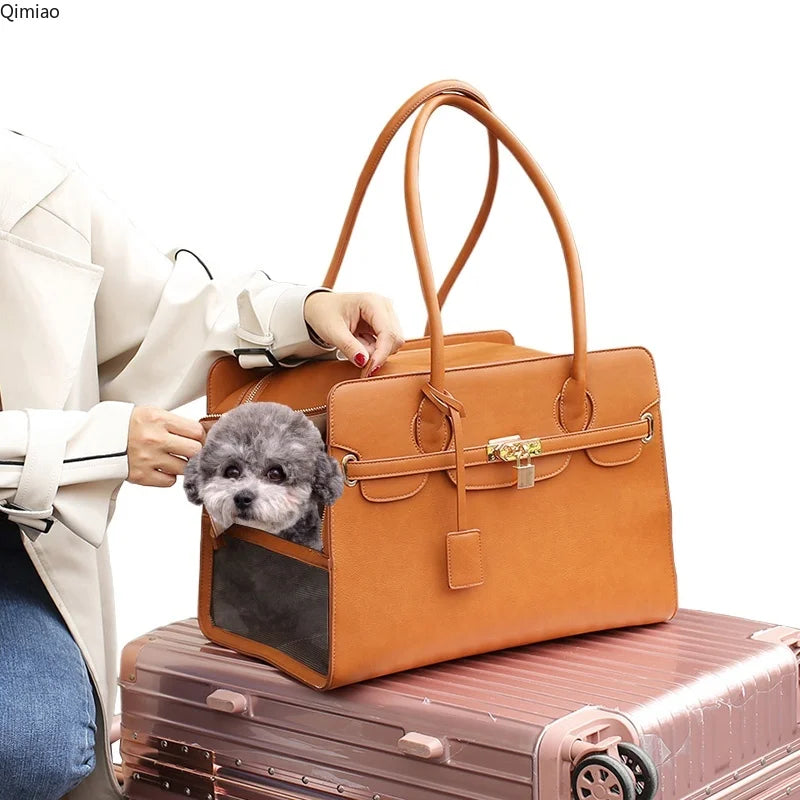 Luxury Leather Pet Carrier Bag For Puppy or Cat