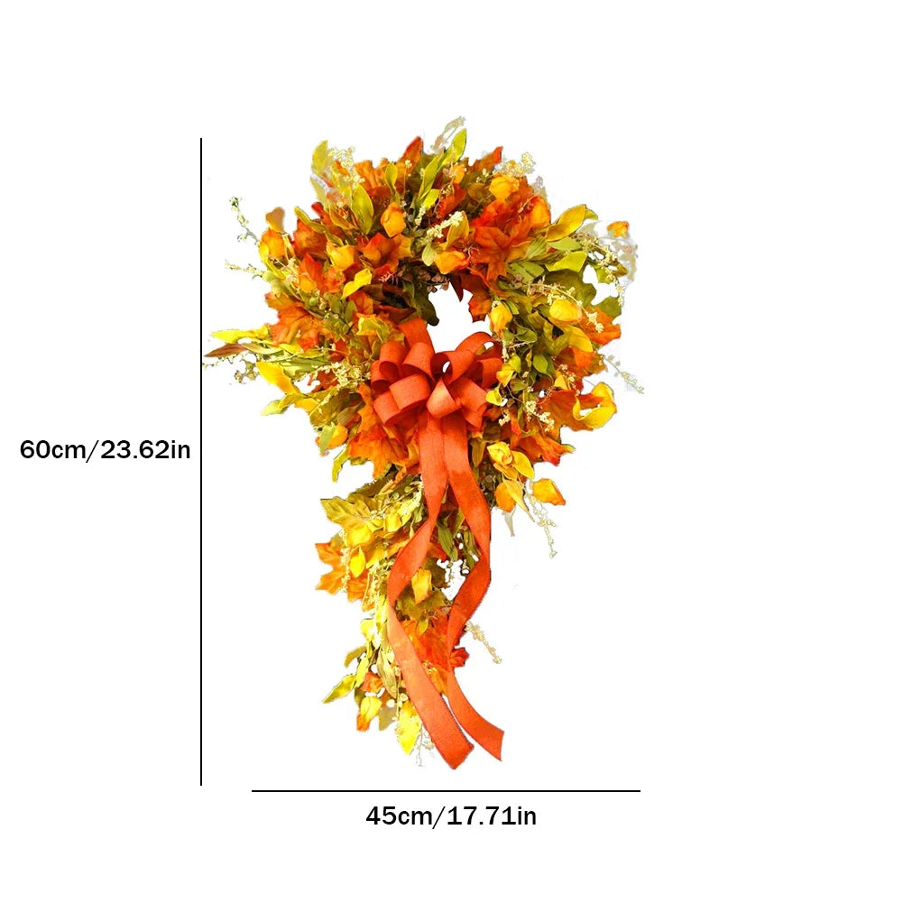 Autumn Maple Leaf Door Wreath for Use on Porch Door, Interior or Exterior Wall, 17" x 32"