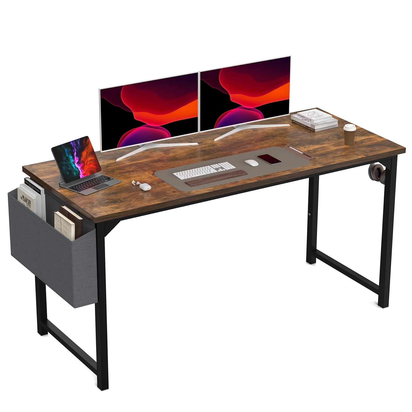 Computer Desk Gaming Table Compact with Side Bag Headphone Hook Easy Assembly