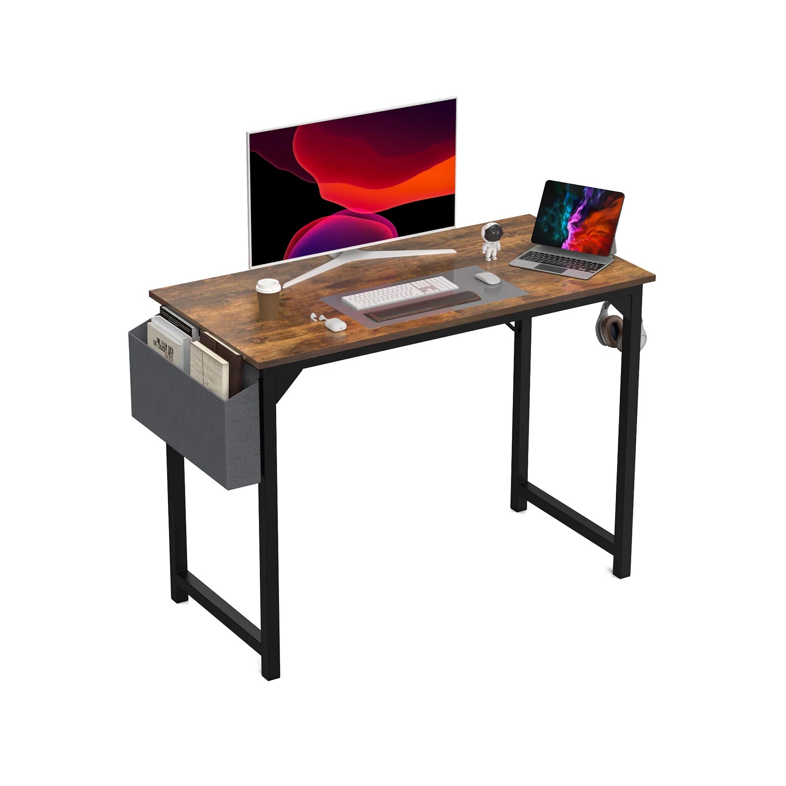 Computer Desk Gaming Table Compact with Side Bag Headphone Hook Easy Assembly