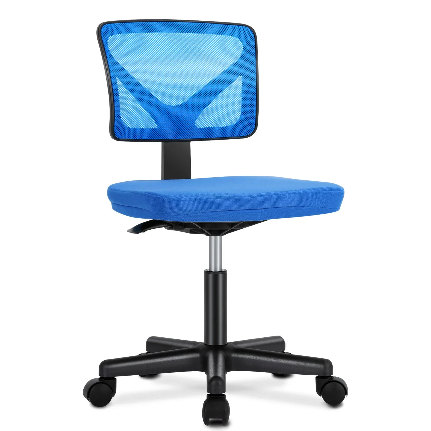 Armless Mesh Office Chair with Lumbar Support, Low Back, Adjustable Height and Swivel Seat.  Various colors.