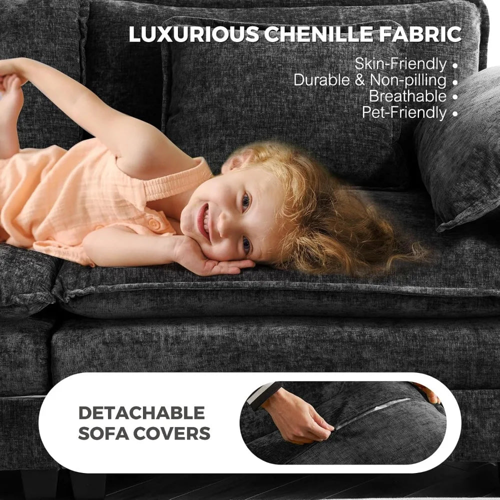 113" Modular Deep Seat Sectional Sofa with Movable Ottoman and Removable Covers in Various Colors.