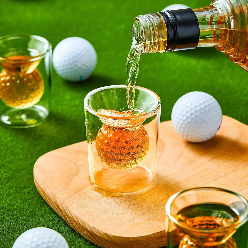 Unique Golf Whiskey Decanter Set with 4 Golf Ball Shot Glasses,