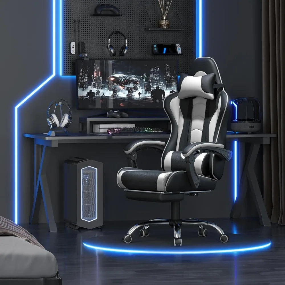 Height Adjustable Ergonomic Office Chair w/ Massage Lumbar Support, Footrest, Swivel Seat and Headrest,