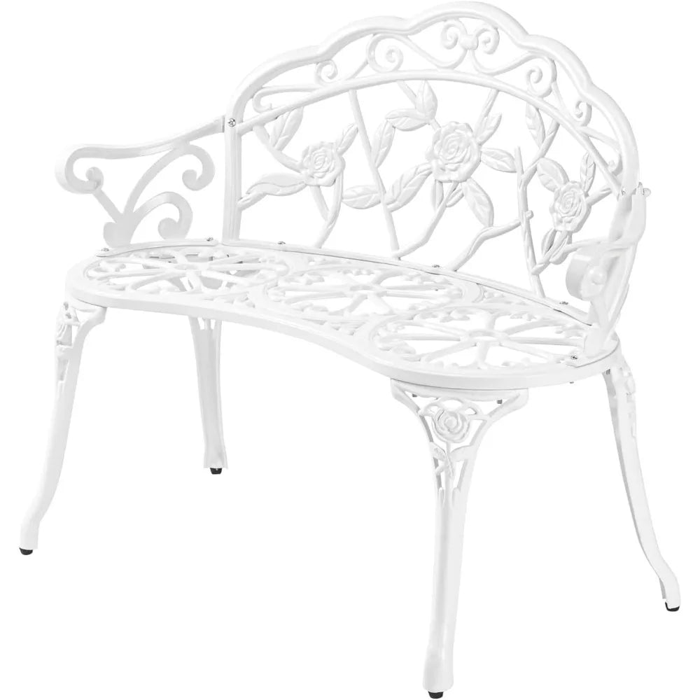Outdoor Garden Cast Iron and Aluminum Metal Rose Bench With Antique Finish. Various Colors.