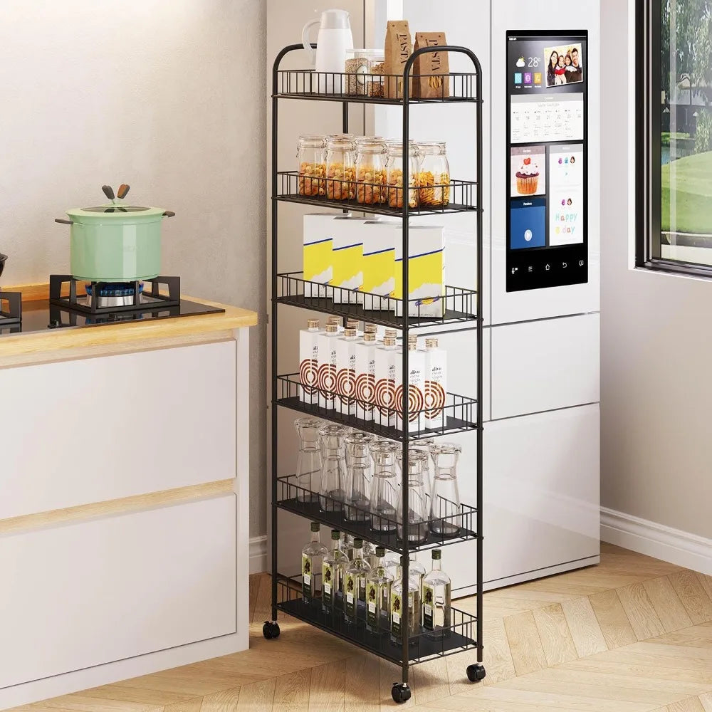 6-Tier Slim Metal Wire Rolling Cart with Handle: