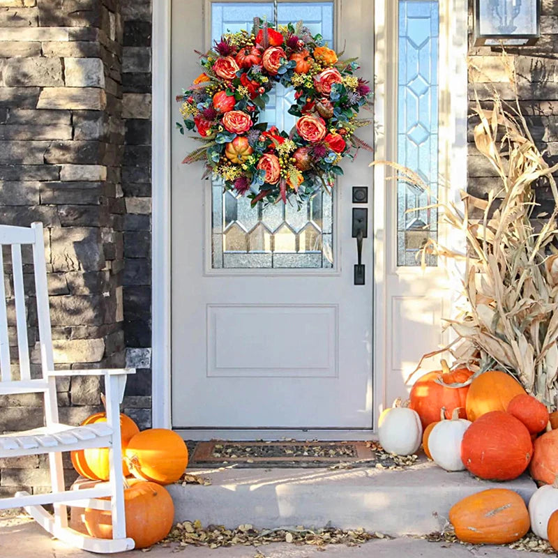 Round Autumn Decorative Wreath for Door or Wall
