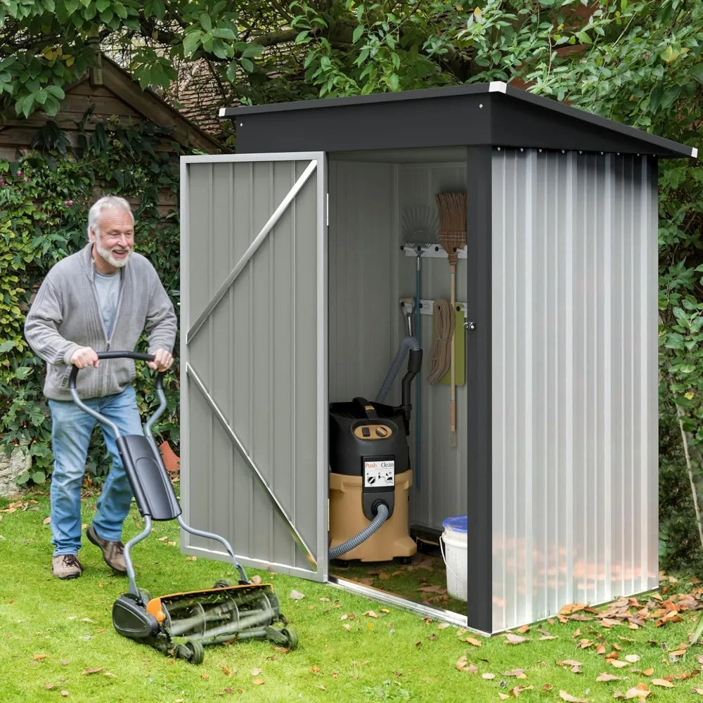 5 X 3 FT Outdoor Waterproof Metal Storage Shed With Lockable Door,
