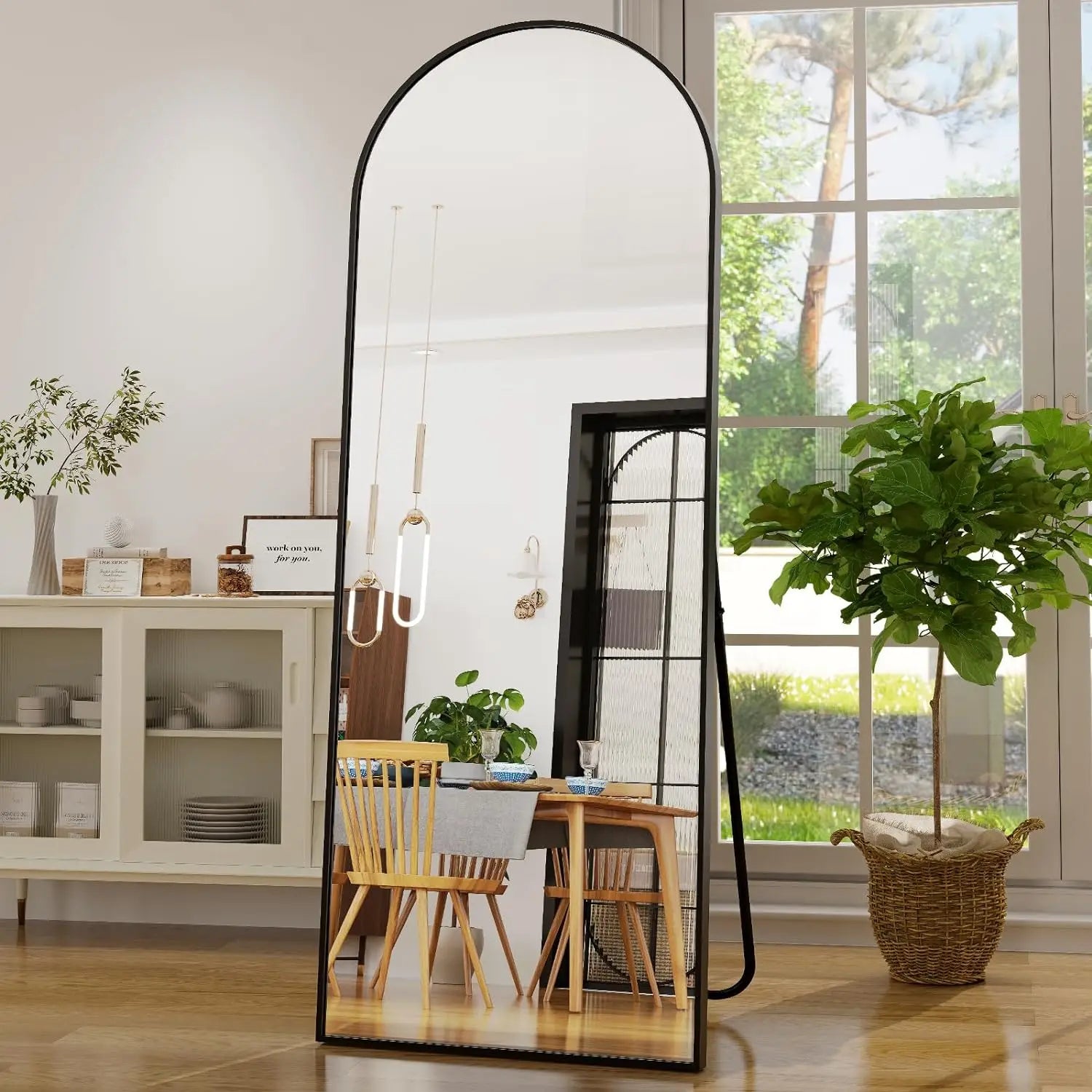 21x64 inch Arched Full Length Aluminum Alloy Mirror in Black or Gold.