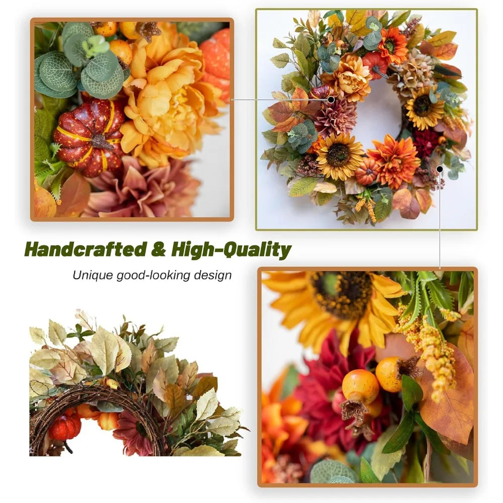 24" Wreath for Front Door with Fall Decor.