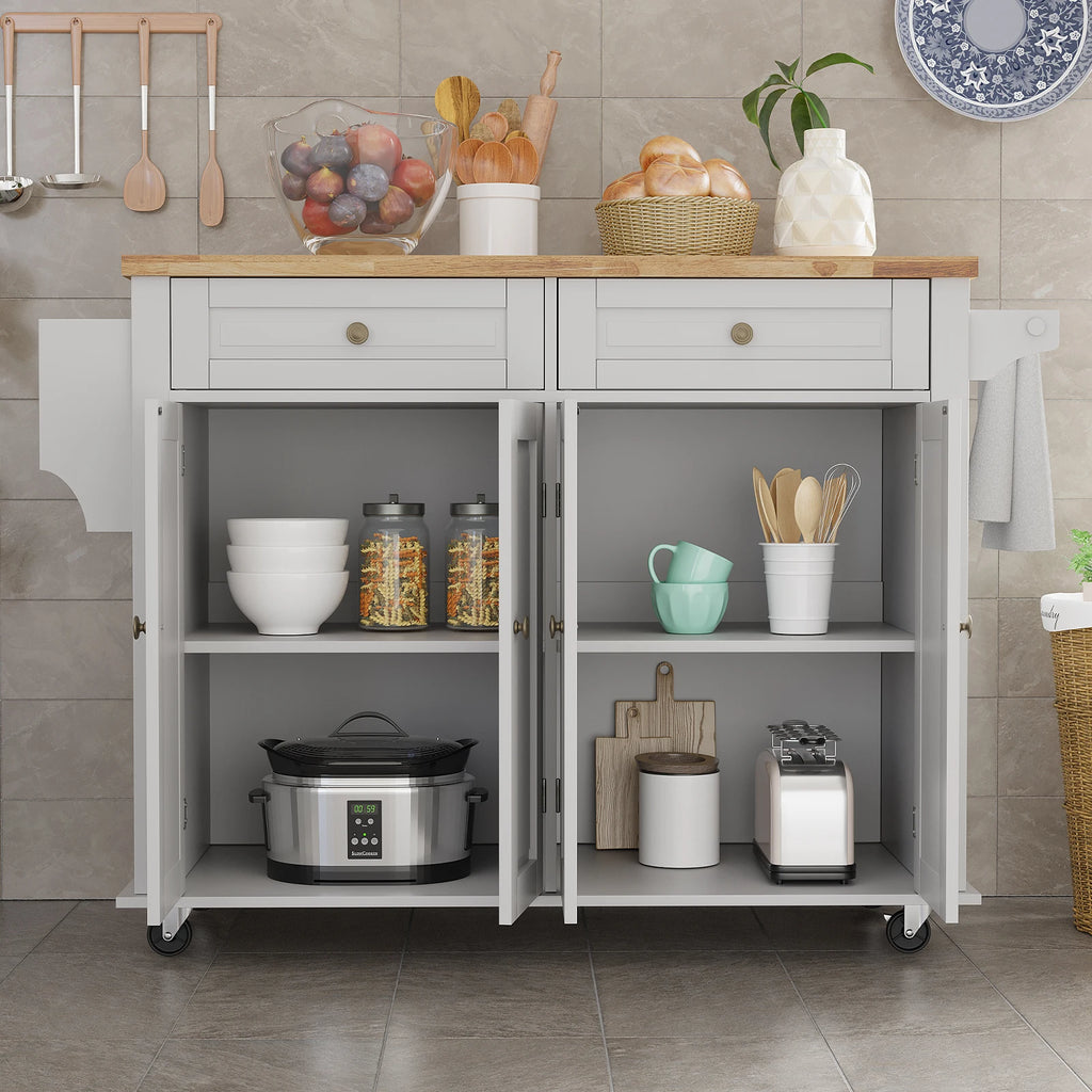 Rolling Kitchen Island with Drop Leaf and Storage Cabinet.