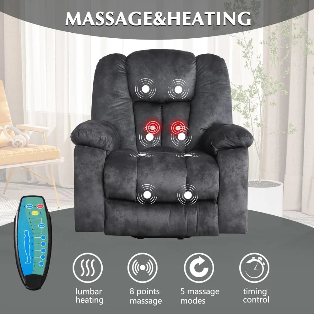 Large Power Lift Recliner Chair with Massage, Heat, and USB.