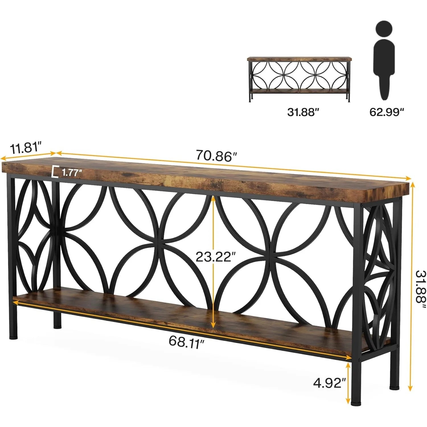 70.9-Inch Long Narrow Sofa or Entryway Table with Shelf for Storage.