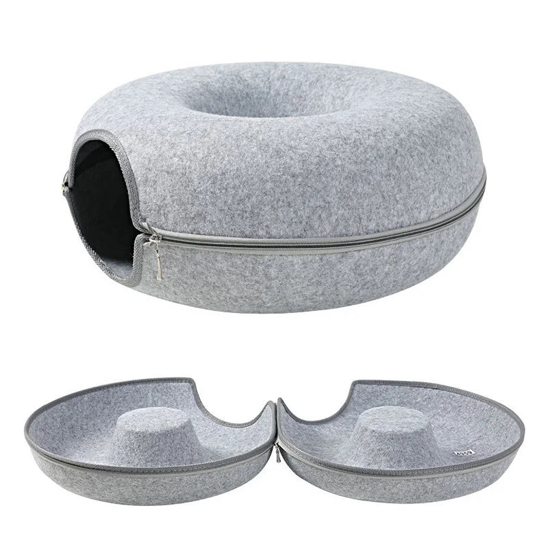 Donut Cat Bed for 2 Cats with zipper to open up.