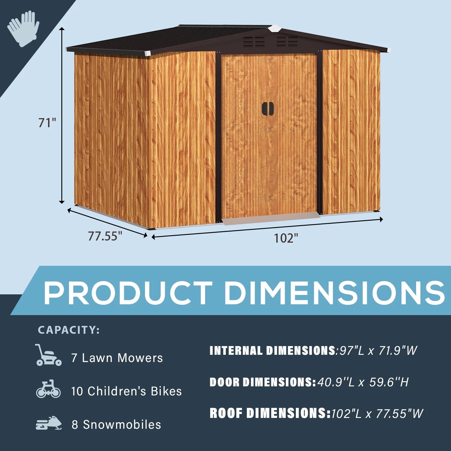8x6 Ft Outdoor Storage Shed with Sliding Door and Metal Frame