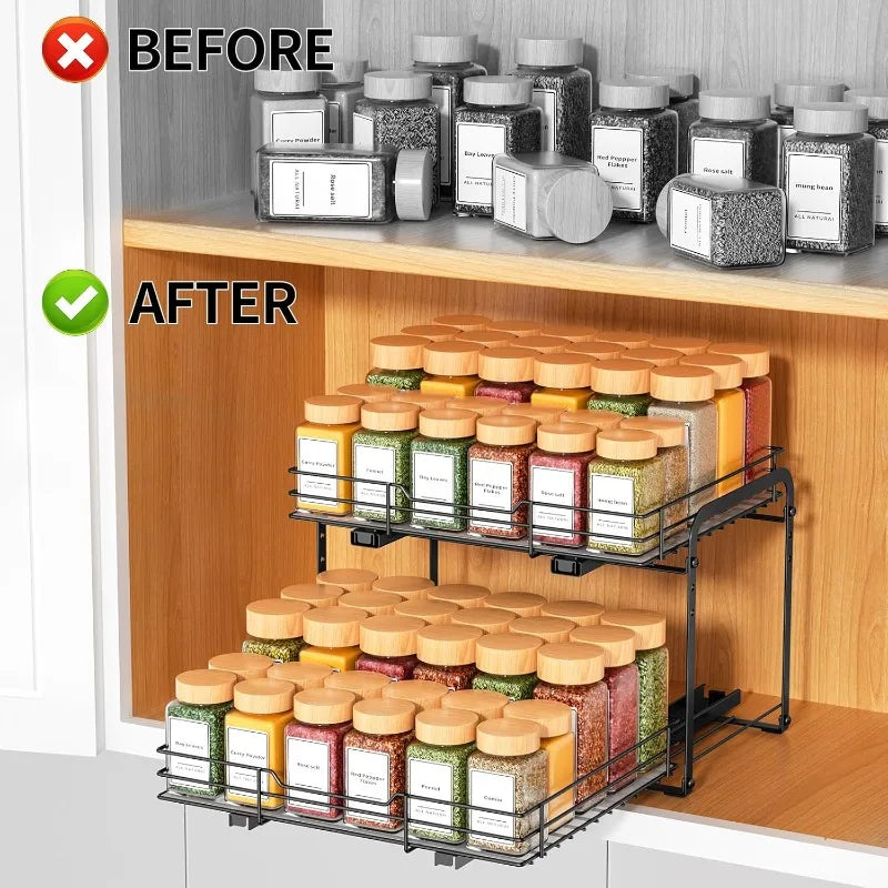 2-Tier Heavy Duty Pull Out Spice Rack for Inside Cabinet.