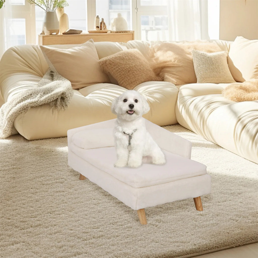 Elevated Pet Stool Bed with Cozy Waterproof Pad and Sturdy Wood Legs for Small Dog or Kitten