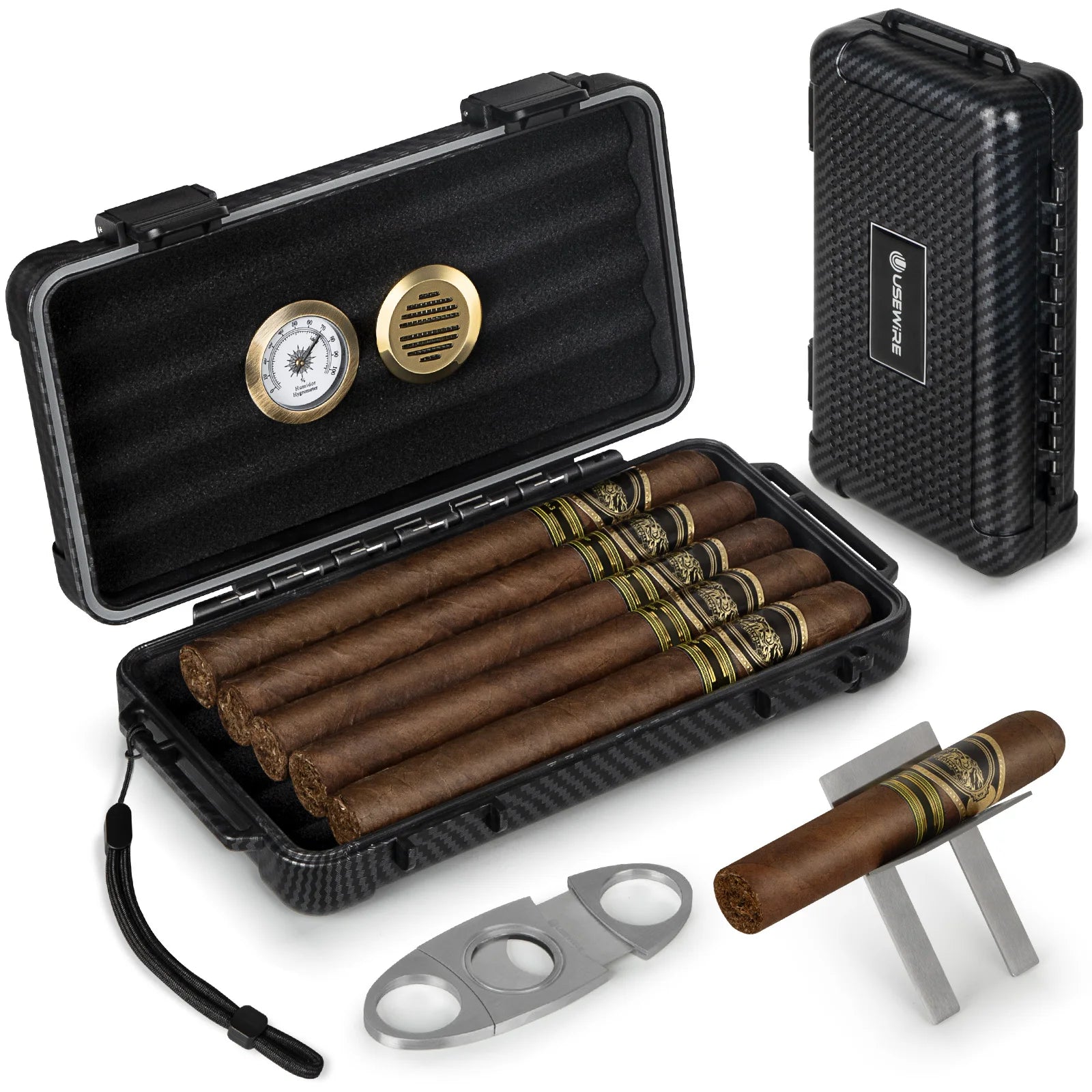 Sealed Cigar Humidor for 4-5 cigars with Humidifier and Hygrometer