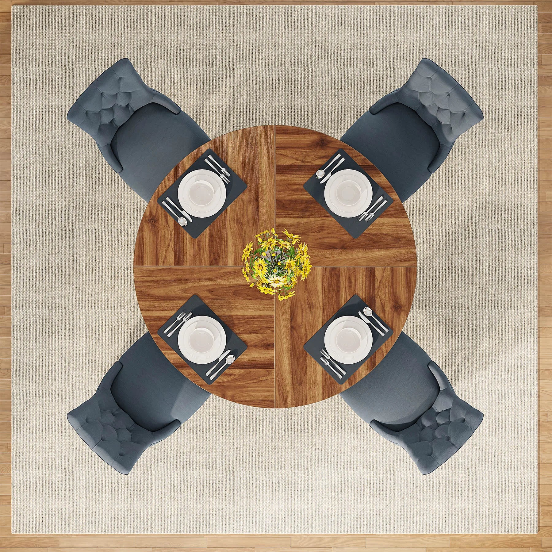 47 inch Round Dining Table for 4,