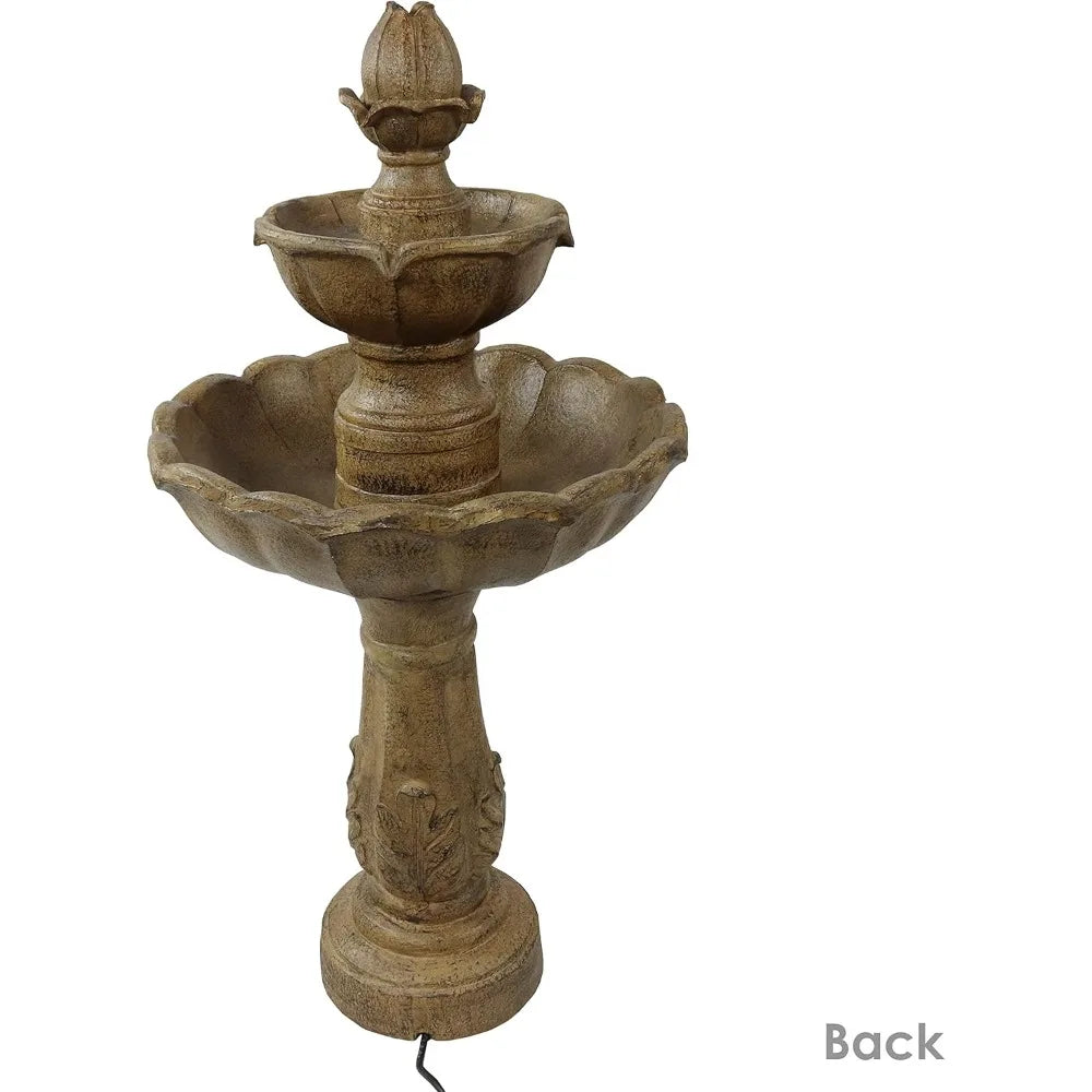 Blooming Flower 38-Inch 2-Tier Outdoor Water Fountain with Electric Submersible Pump.