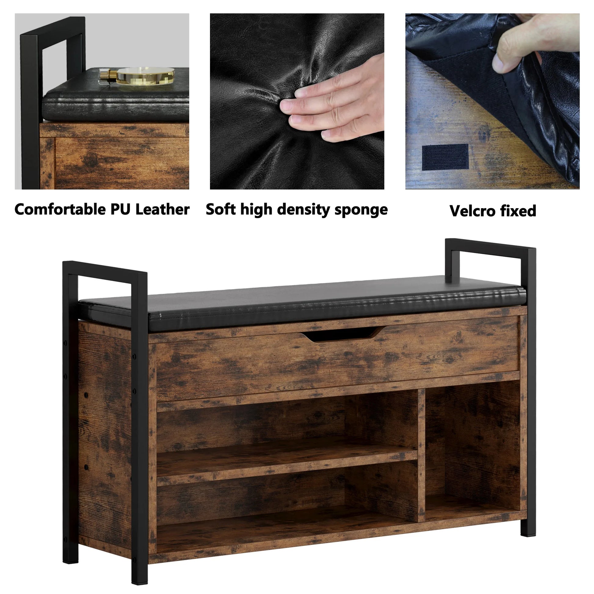 Bench with Lift Top Storage for Entryway or Bedroom