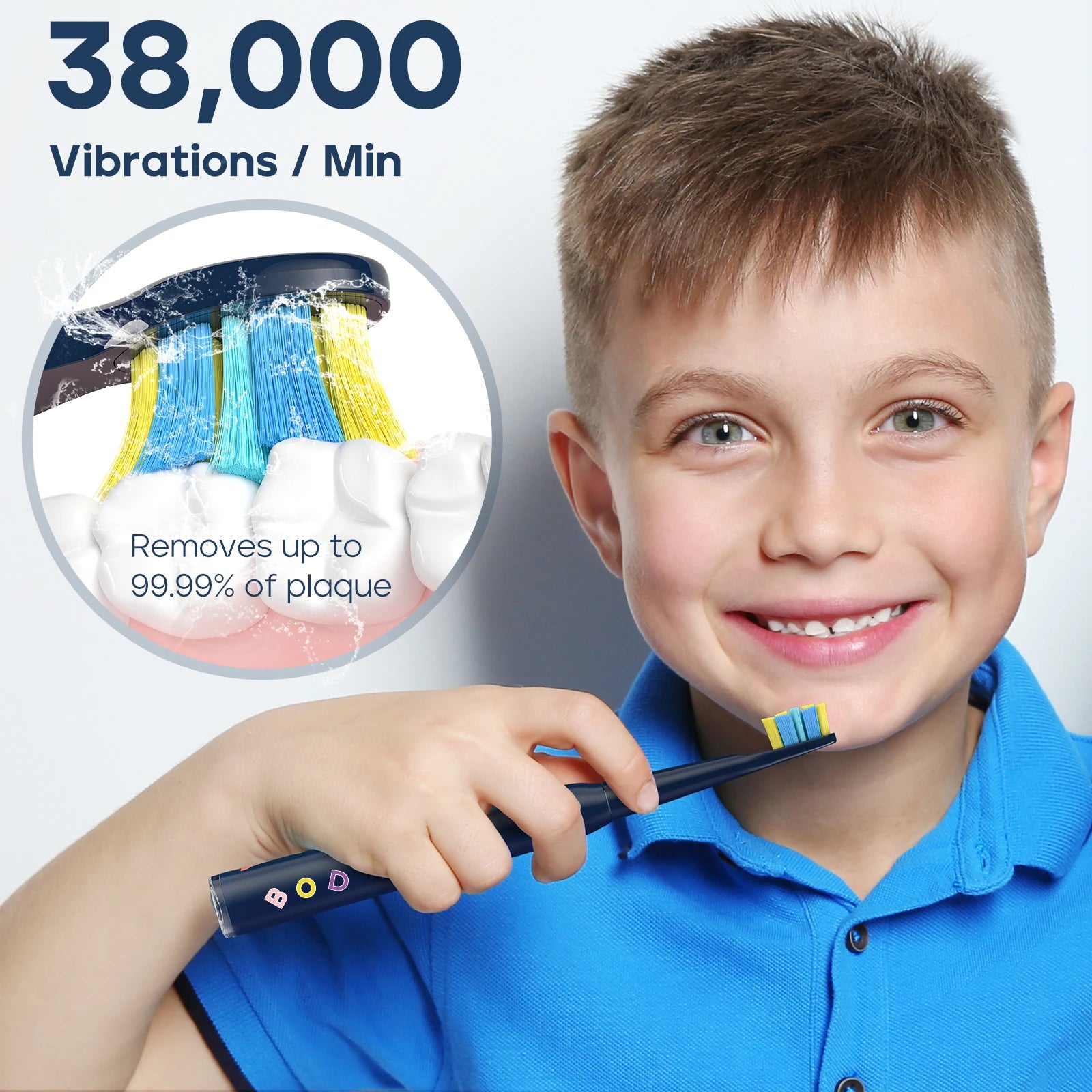 Kids Electric Rechargeable Waterproof Power Sonic Toothbrush for 3+Years of Age with 5 Modes; Replacement Head SG-2303