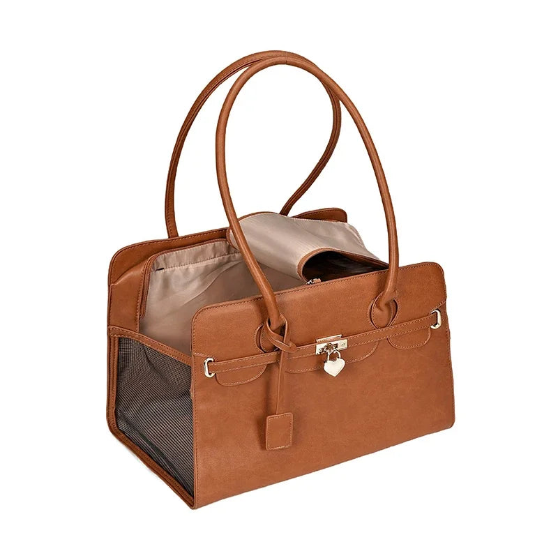 Luxury Leather Pet Carrier Bag For Puppy or Cat
