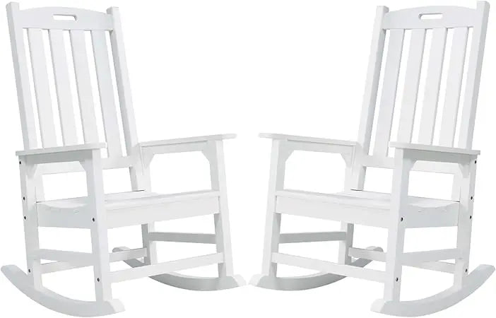 Set of 2 Poly Lumber Oversized Outdoor Rocking Chairs in Various Colors.