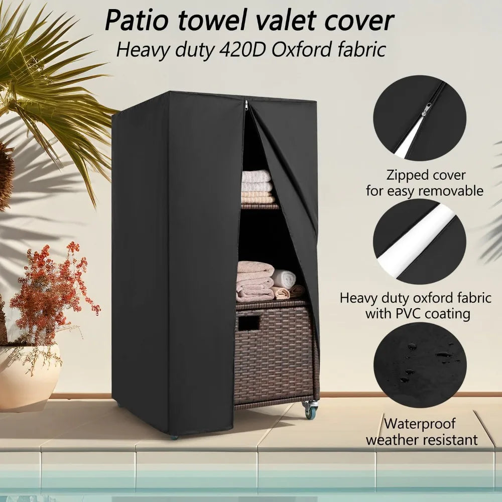 Outdoor Pool Towel Wicker Storage Cabinet with Shelves & Drawer.