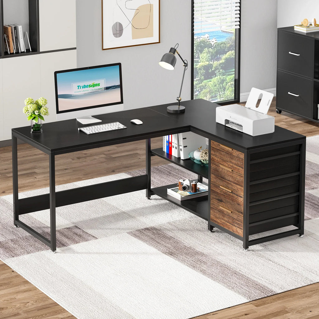 Modern L-Shaped Corner Computer Desk with PC Laptop Table.