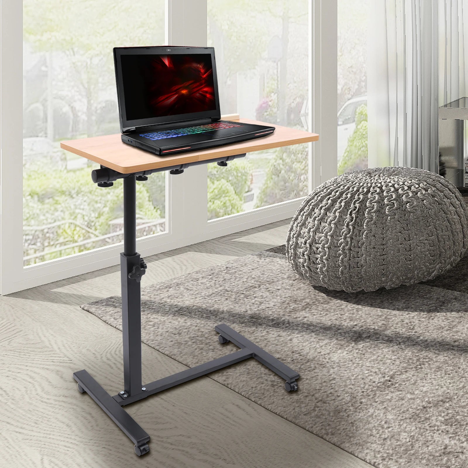 Adjustable Rolling Laptop Desk with 360° Rotating Tabletop.