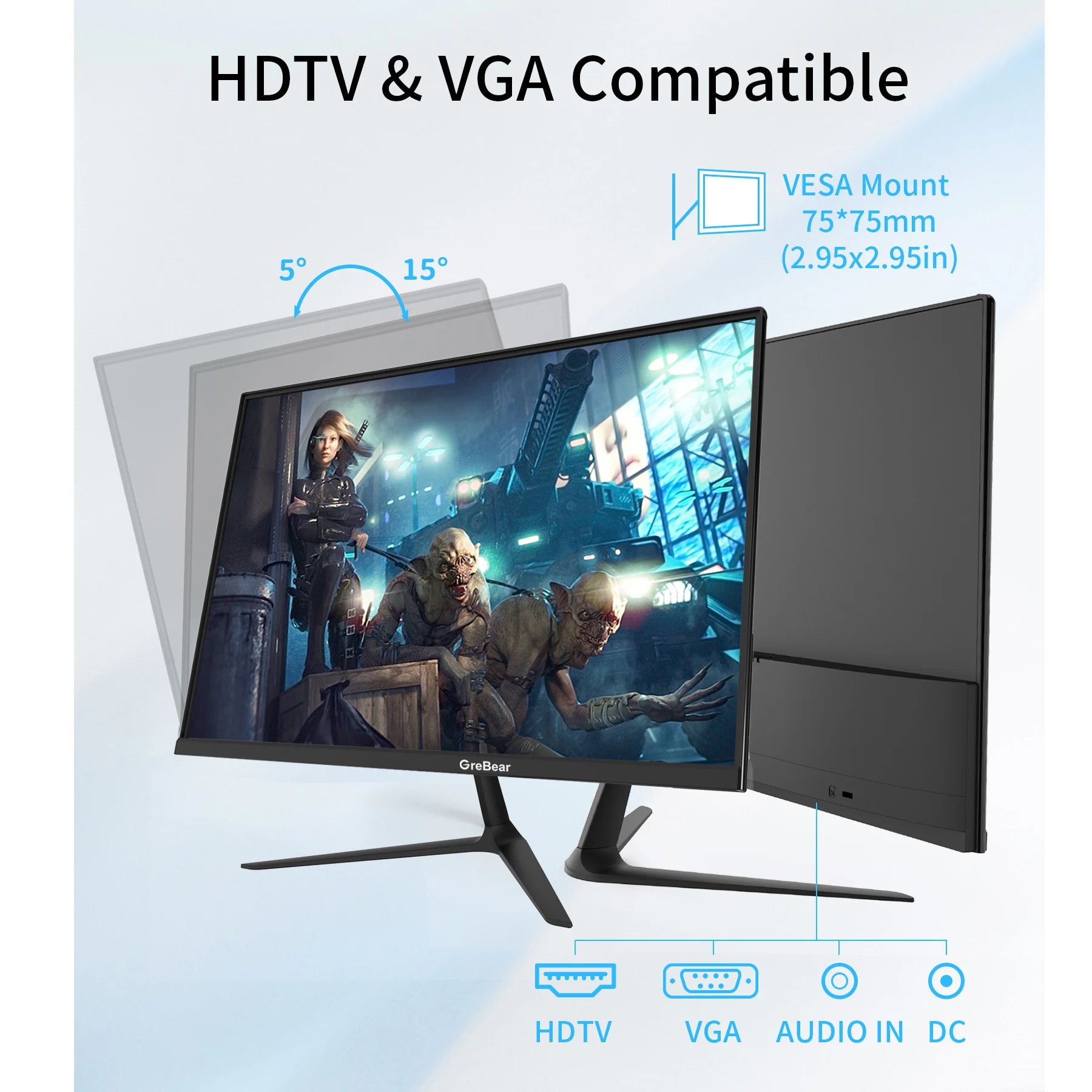 Personal Computer LED Blue Light 24-inch Display Desktop Monitor with LED Blue Light.