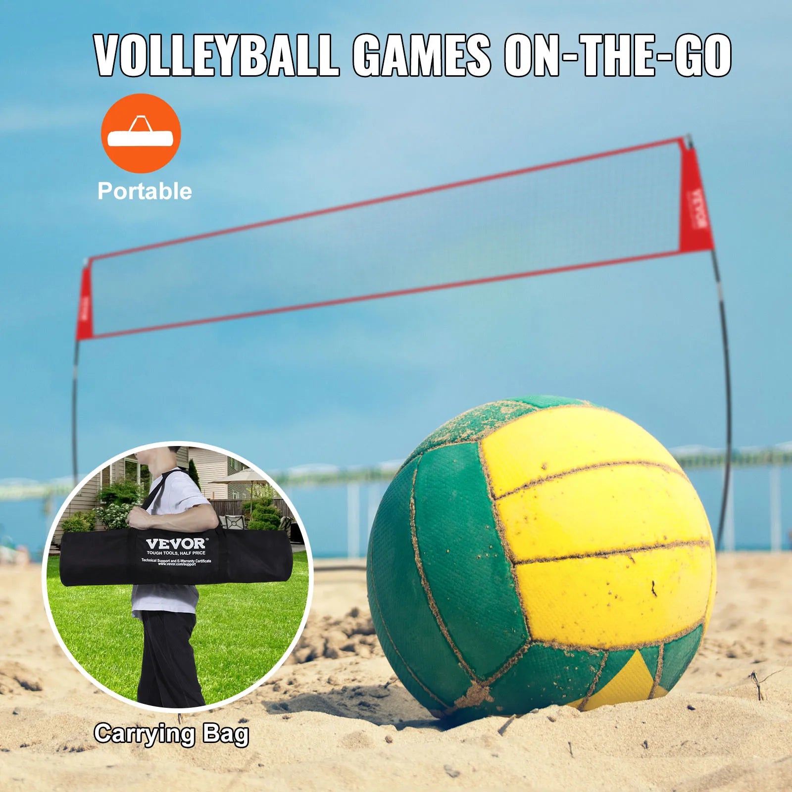 Volleyball Training Net with Adjustable Height and Carrying Bag