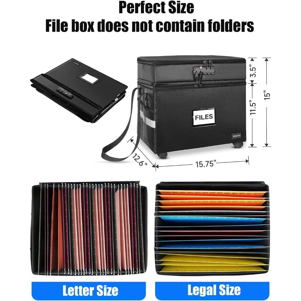 Fireproof and Water Resistant File Organizer on Wheels  with Multiple Pockets