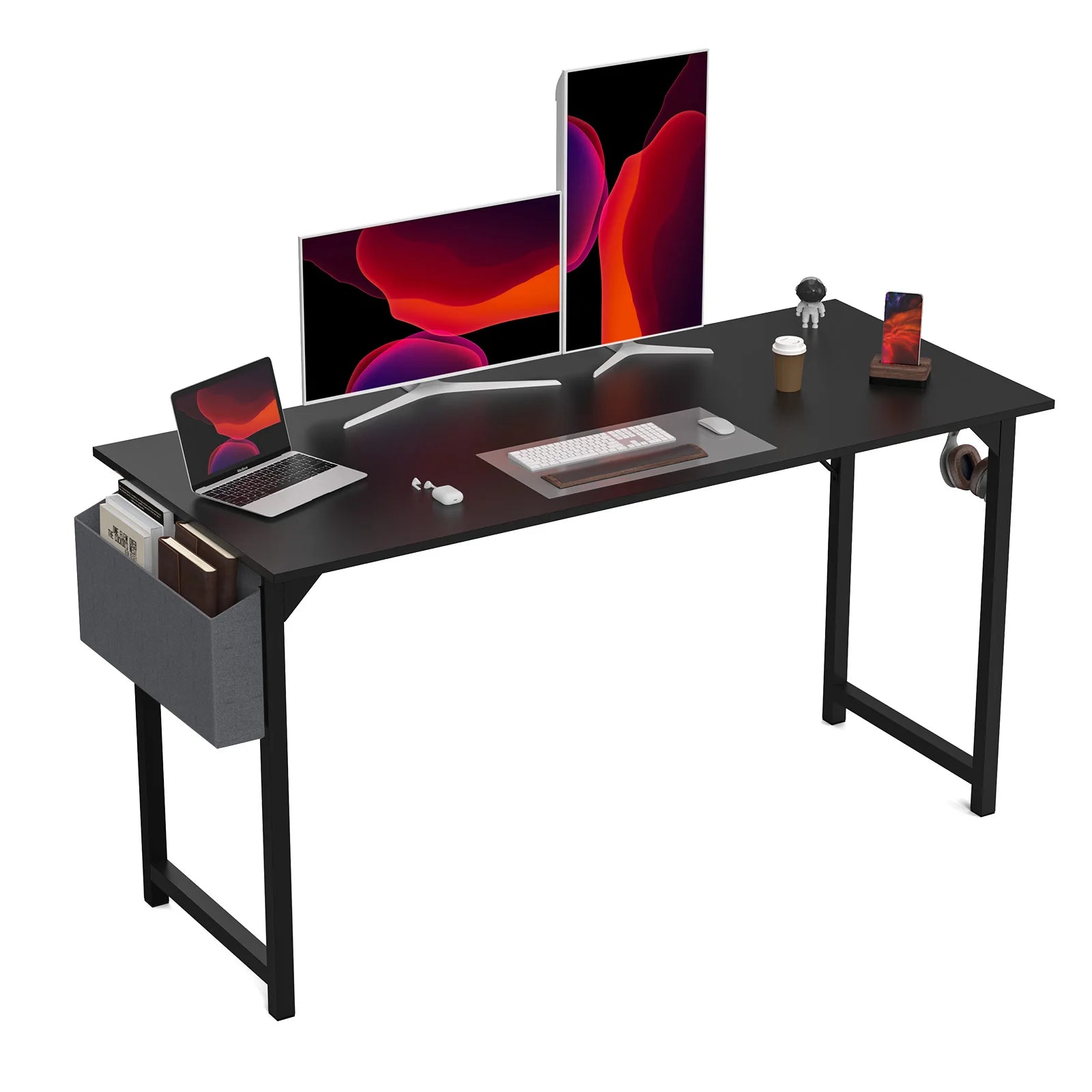 Computer Desk Gaming Table Compact with Side Bag Headphone Hook Easy Assembly