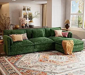113" Modular Deep Seat Sectional Sofa with Movable Ottoman and Removable Covers in Various Colors.