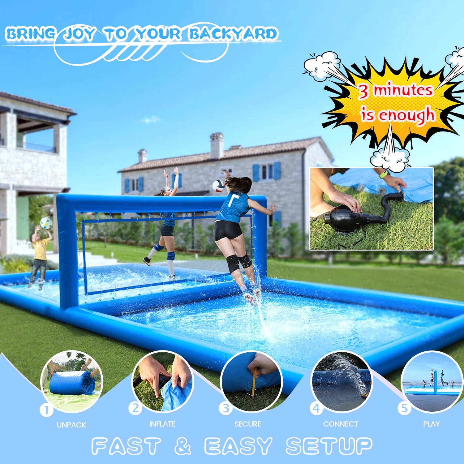 33ft Inflatable Outdoor Water Volleyball Court .