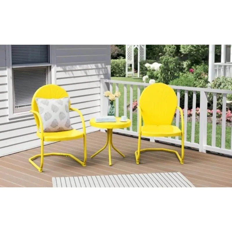 Retro Metal 3-Piece Patio Bistro Set with Two Chairs and Round Table