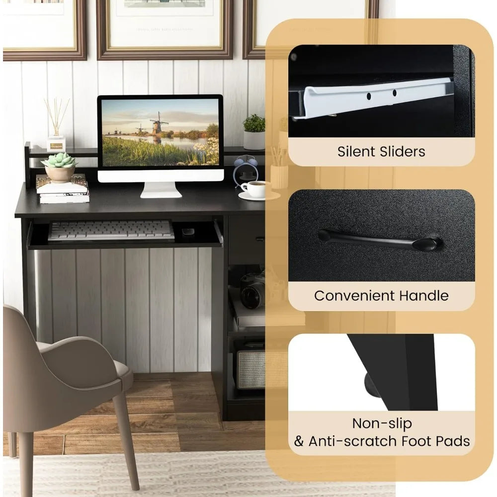 Office Desk with Drawer, Hutch, Keyboard Tray,  Adjustable Open Shelves.  Easy Assembly,
