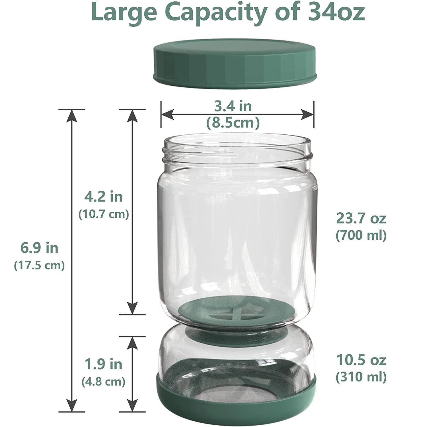 Hourglass Shaped Glass Flip Jar with Lids and Strainer for Food Storage.