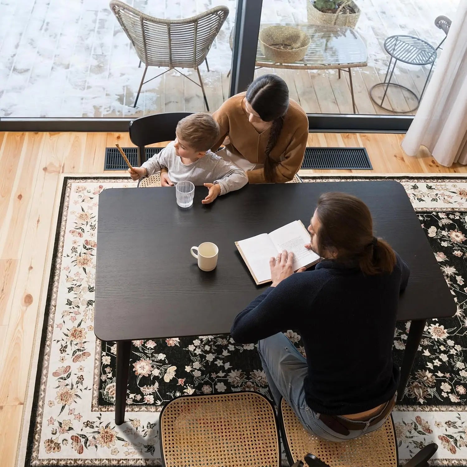 Washable Area Rug for Living Room with Vintage Floral Print.