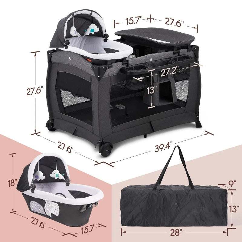 Deluxe Nursery Center with Foldable Play yard for Baby & Toddler with Changing Table for Newborn.
